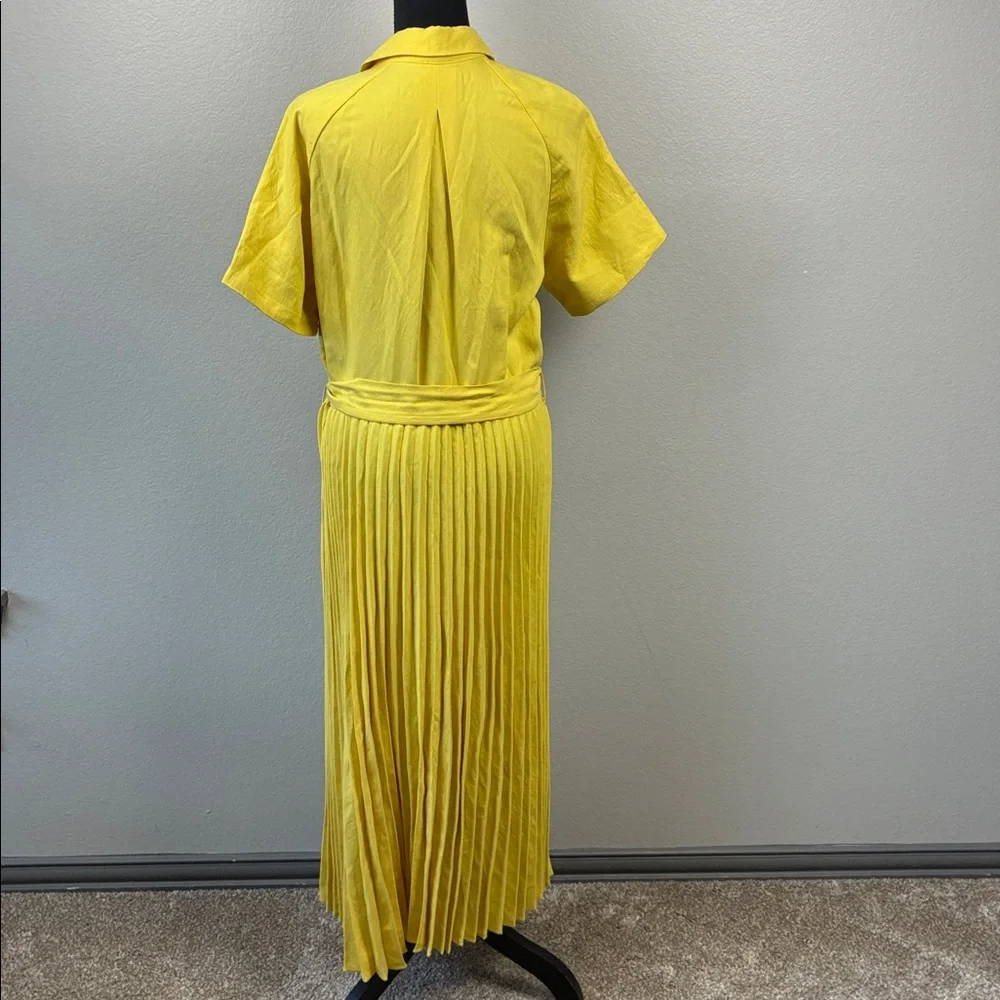 1901 Nordstrom Yellow Pleated Midi Shirtdress Short Sleeve Belted Button Up XL - Picture 6 of 8